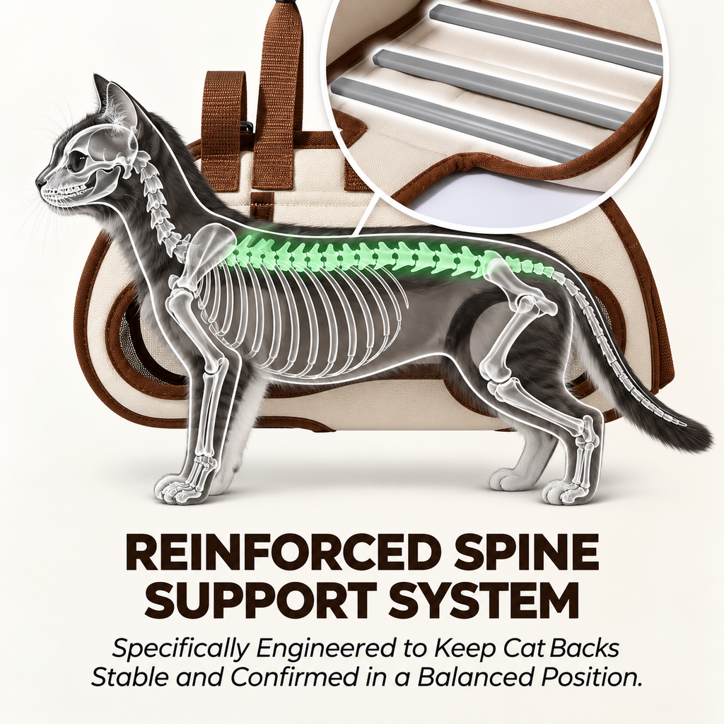 Close view of the Sophur carrier structure and reinforced base openings for four paws.